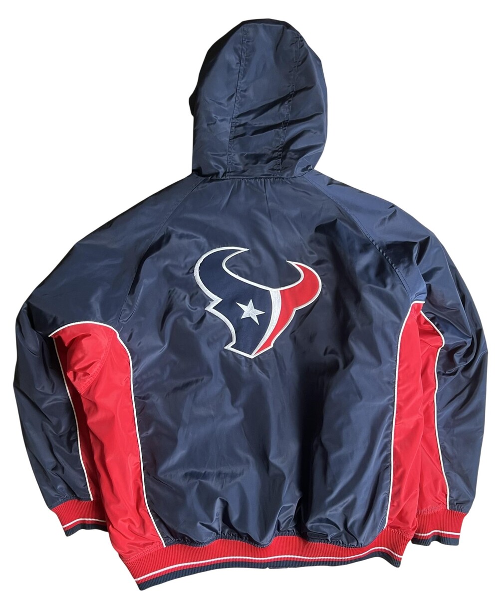 Reebok Jacket Mens L Blue Bomber Houston Texans NFL On Field Hooded Insulated